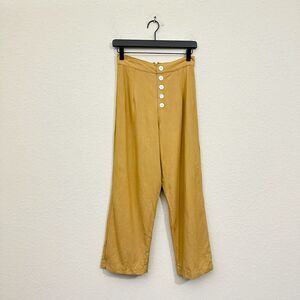 GILLIA Wide Leg Pants Camel Tan Cropped High Rise Shell Button Front